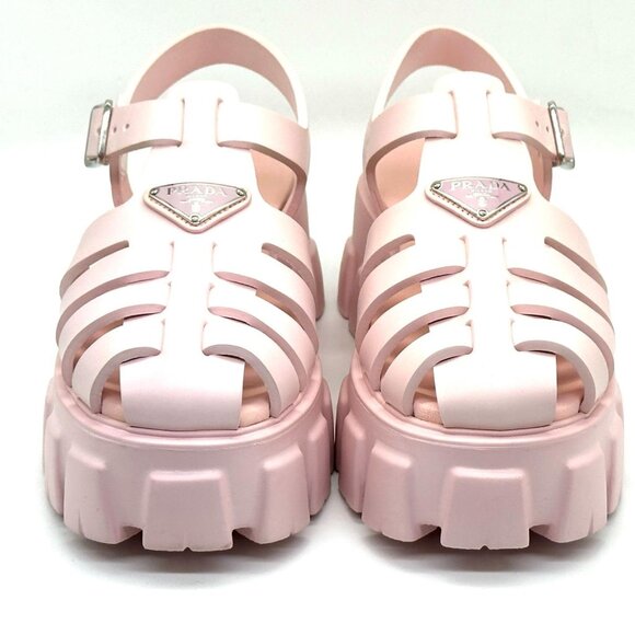 PRADA Monolith Triangular Logo Rubber Fisherman Flat Sandals Shoes Pink - Picture 7 of 16